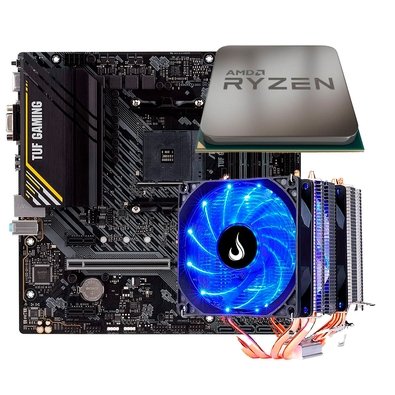 Placa-Mãe ASUS TUF GAMING A520M-PLUS II + Processador AMD Ryzen 5 5500F + Air Cooler Rise Mode Gamer G700