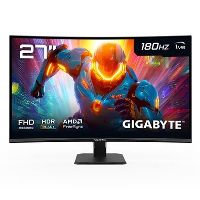 Monitor Gamer Curvo Gigabyte 27", Full HD, 180Hz, 1ms, FreeSync Premium, HDR Ready, Preto - GS27FC-SA