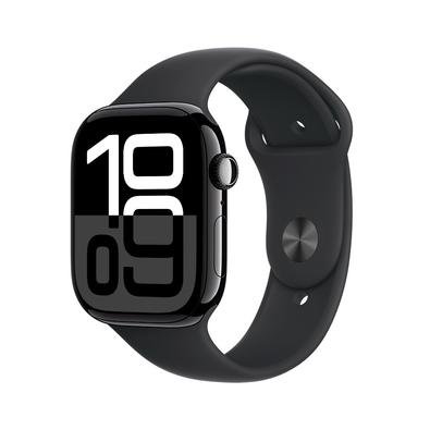 Imagem Apple Watch Series 10 GPS, Caixa Preta Brilhante de Alumínio de 46 mm, Pulseira Esportiva Preta, Tamanho M/G - MWWQ3AM/A