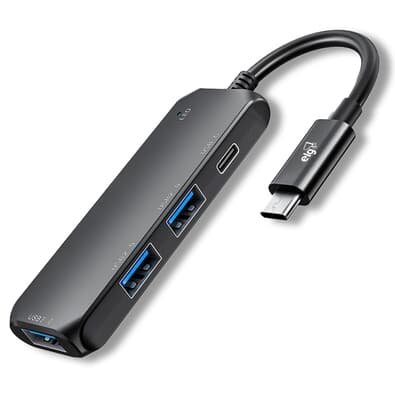 Adaptador HUB ELG USB 4 Em 1, Entrada Tipo-C para 3 Portas USB-A + 1 Porta Tipo-C, Preto - HUB41C-v2