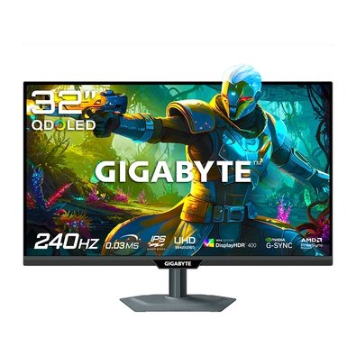 Monitor Gamer Gigabyte QD-OLED 32", 4K, 240Hz, 0.03ms, IA, G-Sync, FreeSync Premium Pro, HDR 400, USB-C, Som Integrado, Preto - MO32U2
