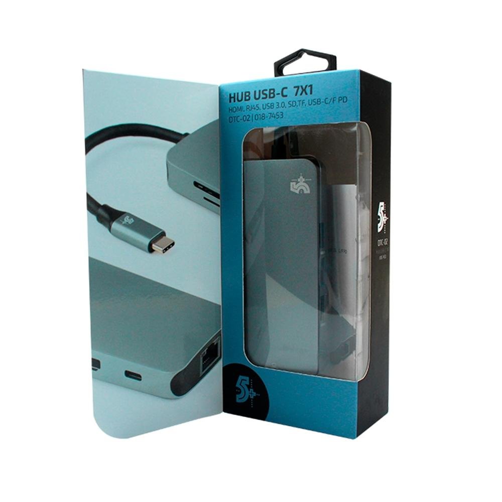 HUB USB 5+ 7x1 UBS 3.0 Leitor de Cartões SD/Micro SD, HDMI, RJ45, USB-C - 018-7453 HUB USB 5+ 7x1 UBS 3.0 Leitor de Cartões SD/Micro SD, HDMI, RJ45, USB-C - 018-7453