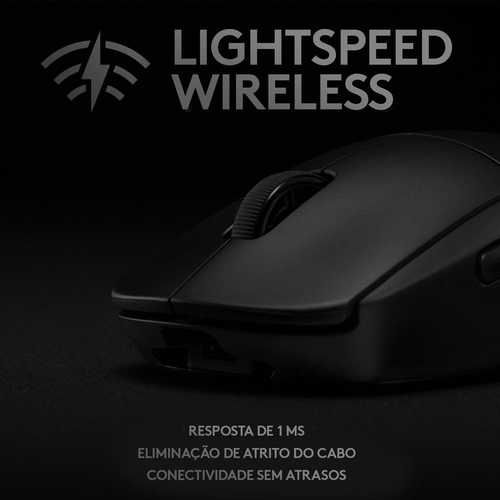 Mouse Gamer Sem Fio Logitech G PRO Wireless LIGHTSPEED, RGB LIGHTSYNC, 16000 DPI, Ambidestro, 6 Botões, HERO 25K, Preto - 910-005271