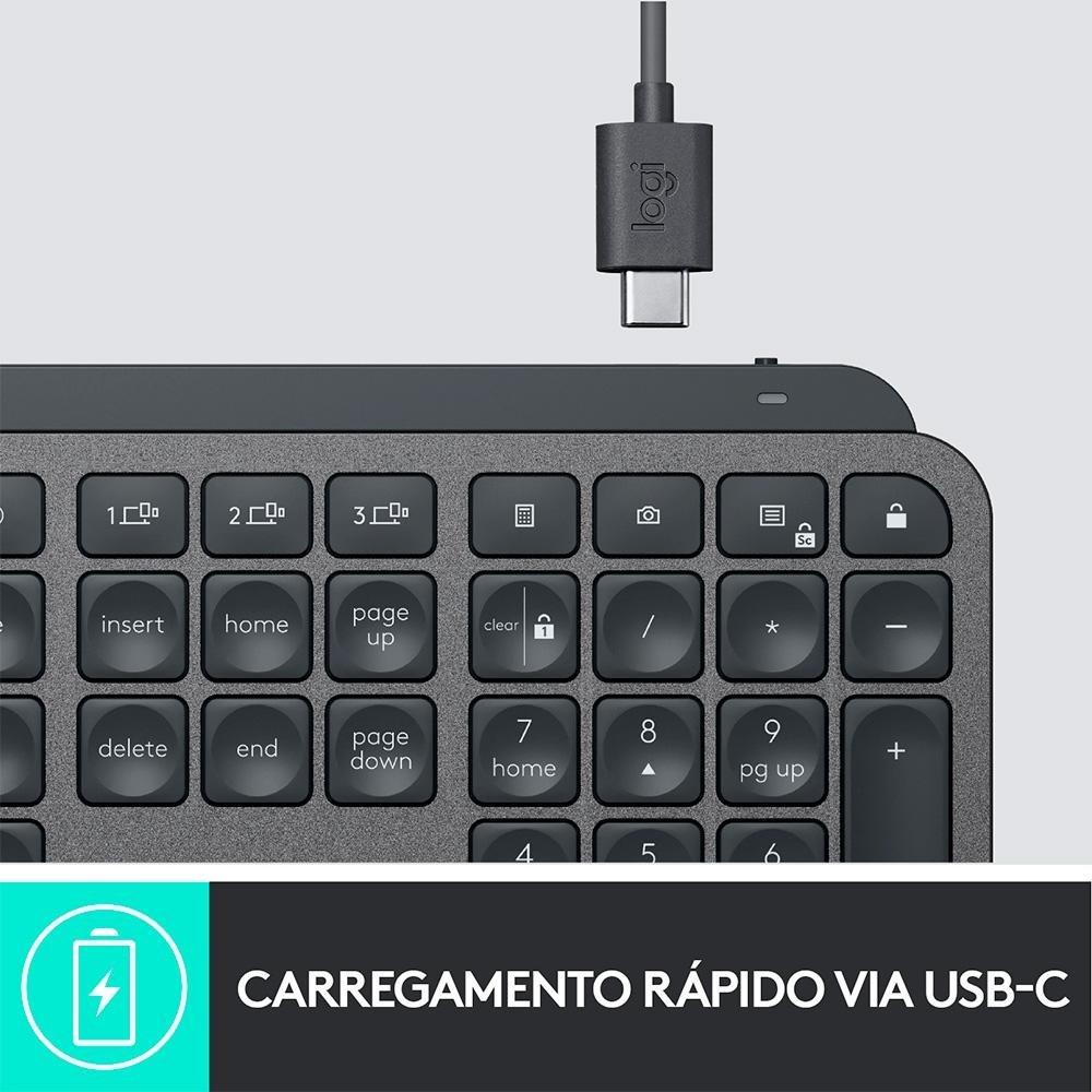 Teclado sem fio Logitech MX Keys com Iluminação Inteligente, USB