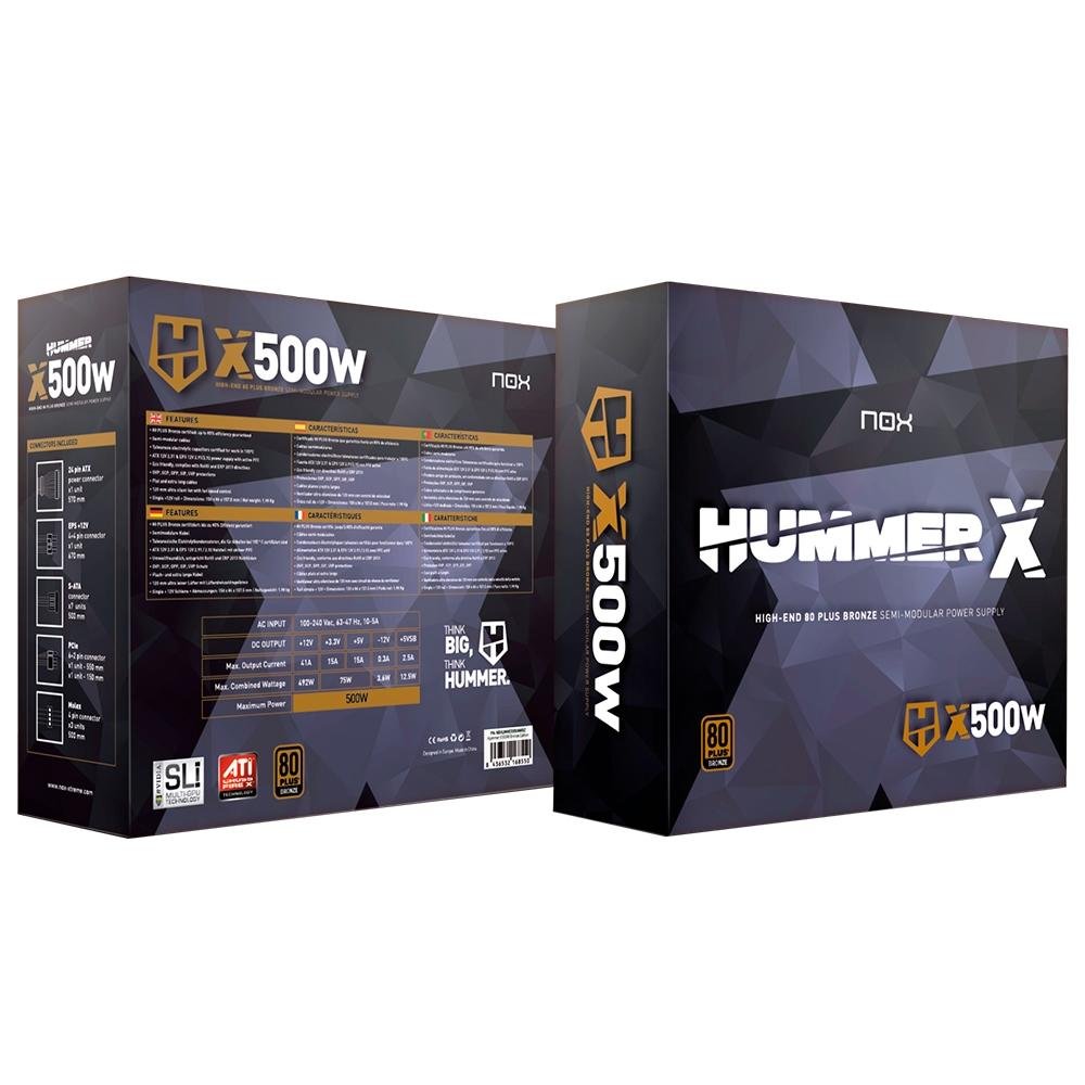 Fonte Nox Hummer X, 500W, 80 Plus Bronze, Semi Modular