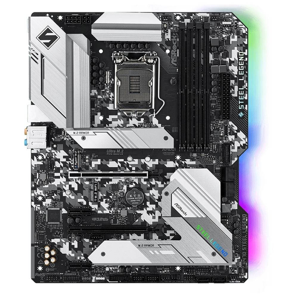 Placa-Mãe ASRock H470 Steel Legend, Intel LGA 1200, ATX, DDR4 - 90-MXBCK0-A0UAYZ Placa-Mãe ASRock H470 Steel Legend, Intel LGA 1200, ATX, DDR4 - 90-MXBCK0-A0UAYZ