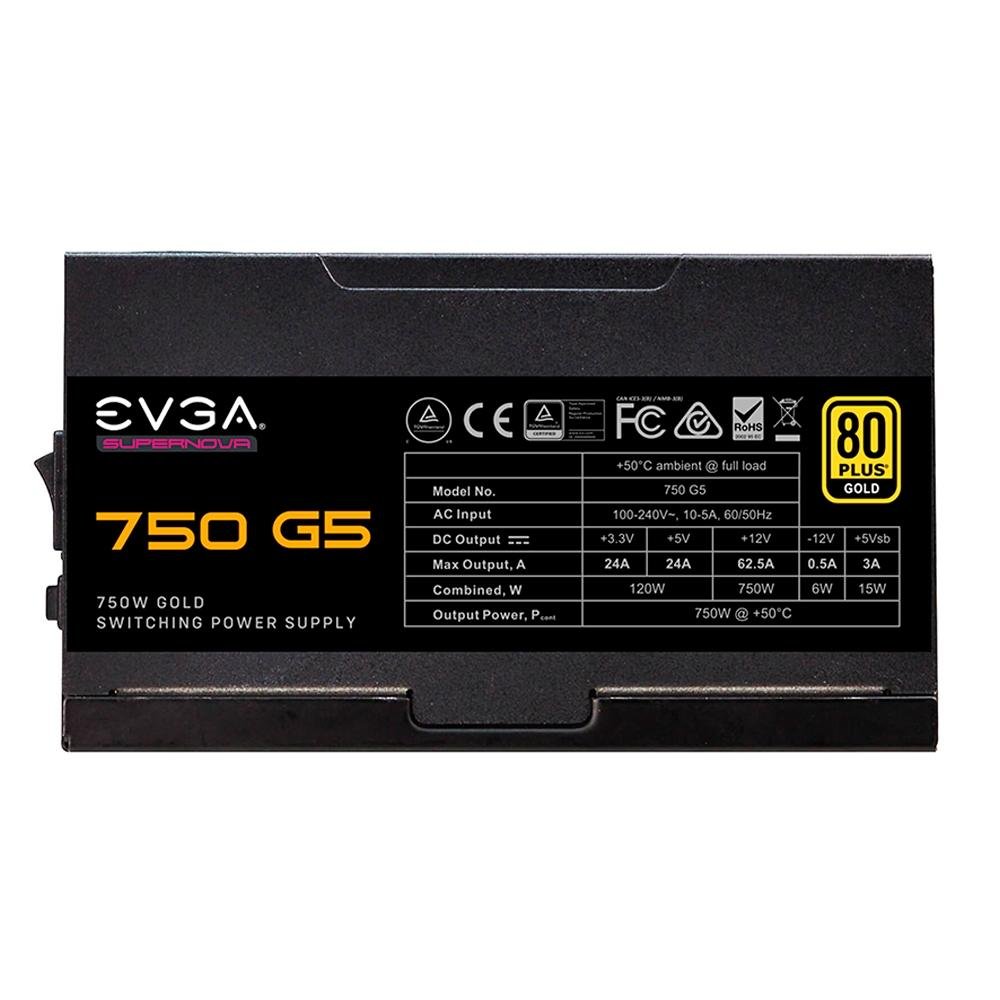 Fonte EVGA SuperNOVA 750 G5, 750W, 80 Plus Gold, Modular - 220-G5-0750-X Fonte EVGA SuperNOVA 750 G5, 750W, 80 Plus Gold, Modular - 220-G5-0750-X