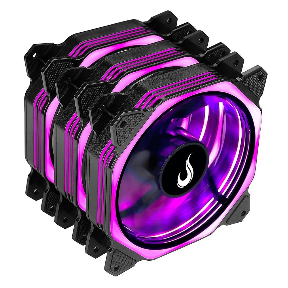 Kit Com 3 Ventoinhas Rise Mode Aura, 120mm, RGB, Preto - RM-AU-02-RGB Kit Com 3 Ventoinhas Rise Mode Aura, 120mm, RGB, Preto - RM-AU-02-RGB
