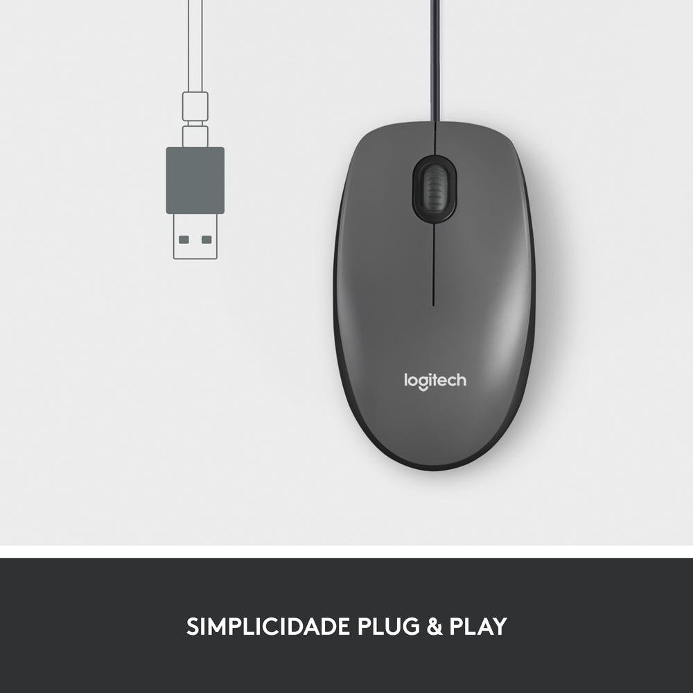 Mouse com fio USB Logitech M100 | KaBuM!