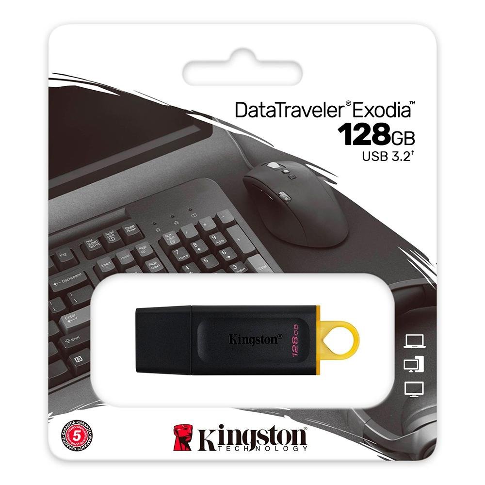 Pen Drive 128GB Kingston DataTraveler Exodia, USB 3.2, Preto e Amarelo - DTX/128GB