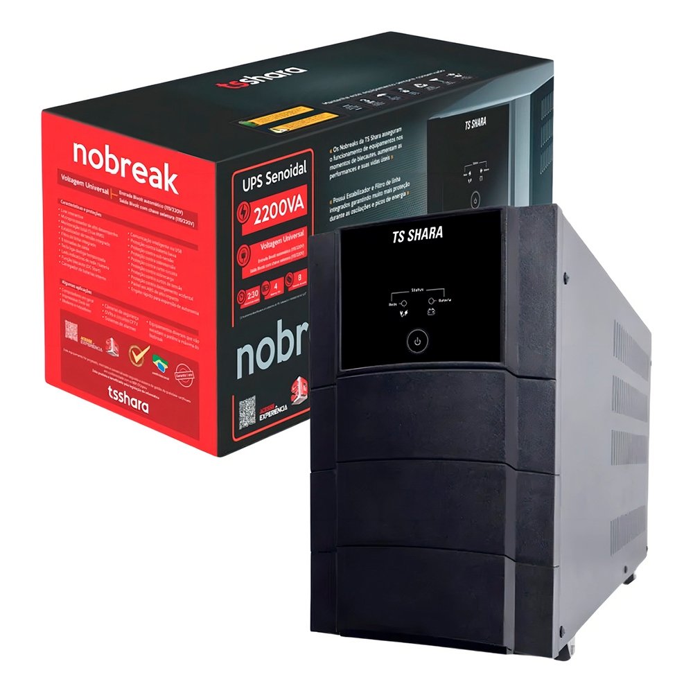 Nobreak TS Shara UPS Senoidal Universal, 2200VA, 8 Tomadas, 4 Baterias, Entrada Bivolt Automática, Senoidal, Indicador LED - 4452 Nobreak TS Shara UPS Senoidal Universal, 2200VA, 8 Tomadas, 4 Baterias, Entrada Bivolt Automática, Senoidal, Indicador LED - 4452