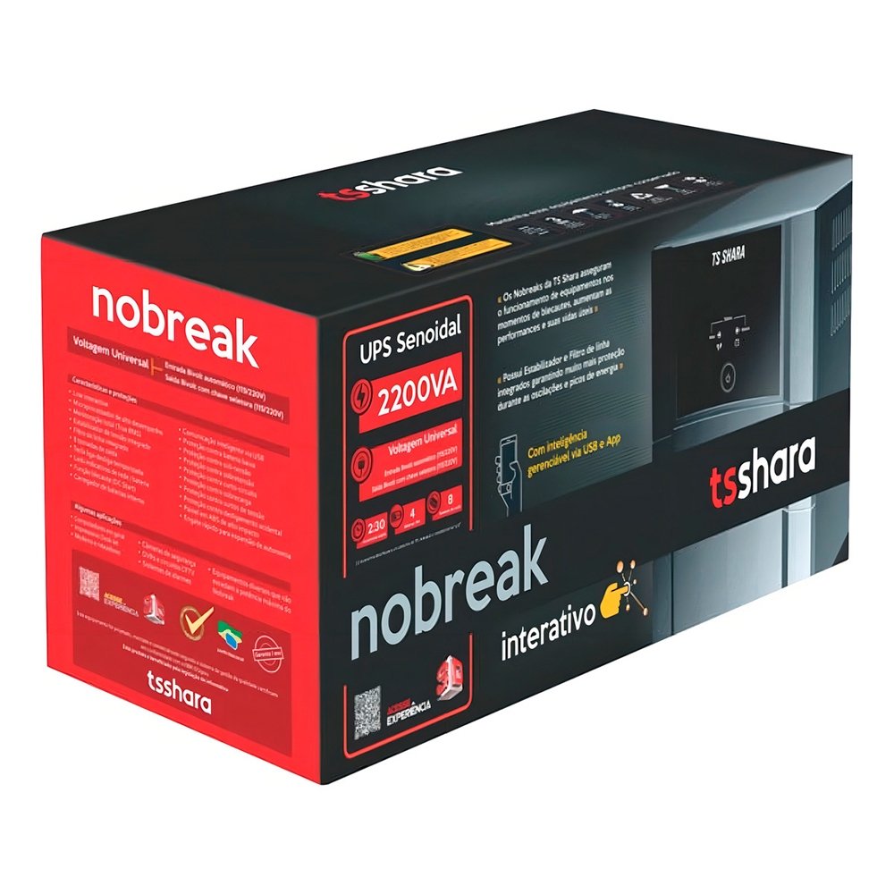 Nobreak TS Shara UPS Senoidal Universal, 2200VA, 8 Tomadas, 4 Baterias, Entrada Bivolt Automática, Senoidal, Indicador LED - 4452 Nobreak TS Shara UPS Senoidal Universal, 2200VA, 8 Tomadas, 4 Baterias, Entrada Bivolt Automática, Senoidal, Indicador LED - 4452