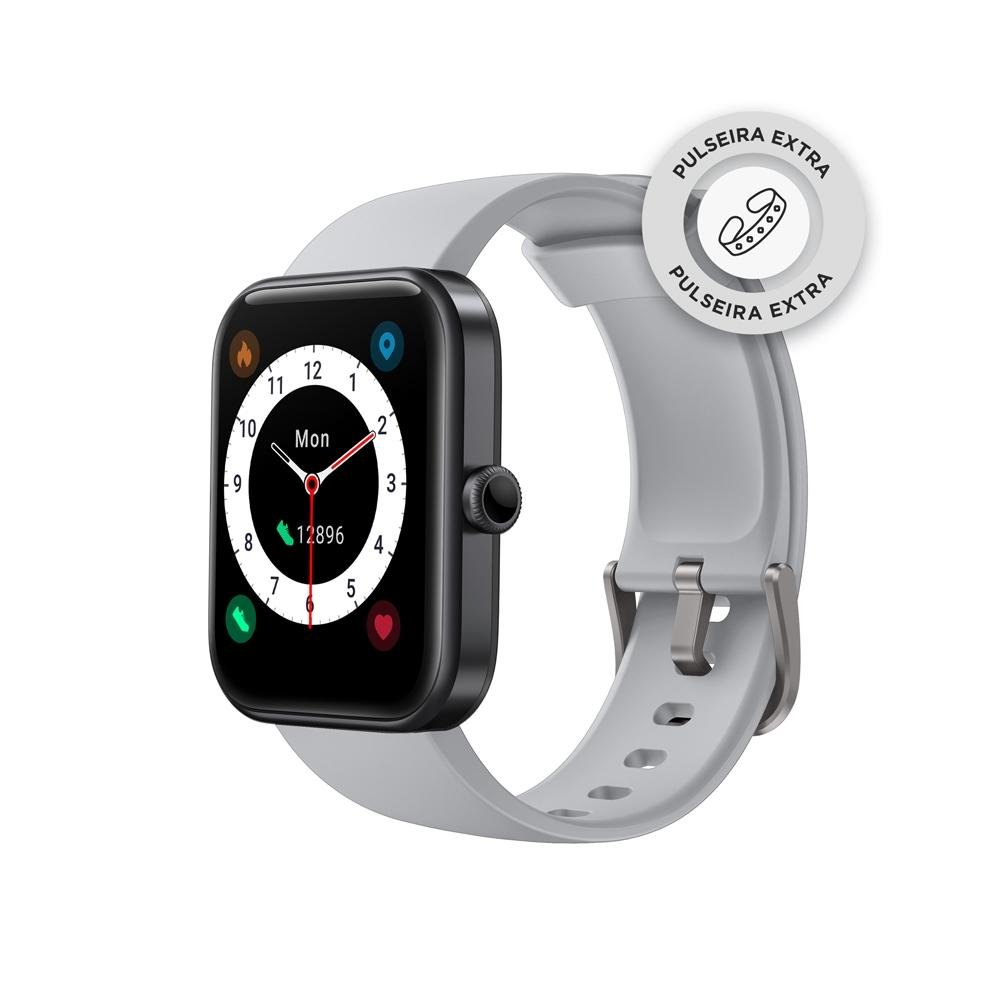 SmartWatch KaBuM! smart 700, Preto, Pulseira Extra Cinza Claro, Compatível IoT Alexa - KBSAC019 SmartWatch KaBuM! smart 700, Preto, Pulseira Extra Cinza Claro, Compatível IoT Alexa - KBSAC019