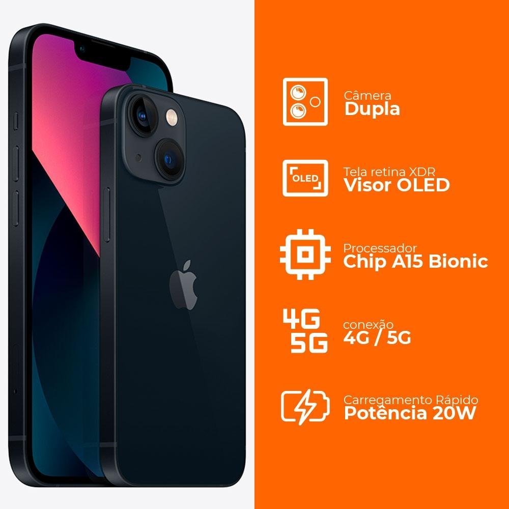 iPhone 13 128GB, Meia Noite, 5G, Chip A15 | KaBuM!