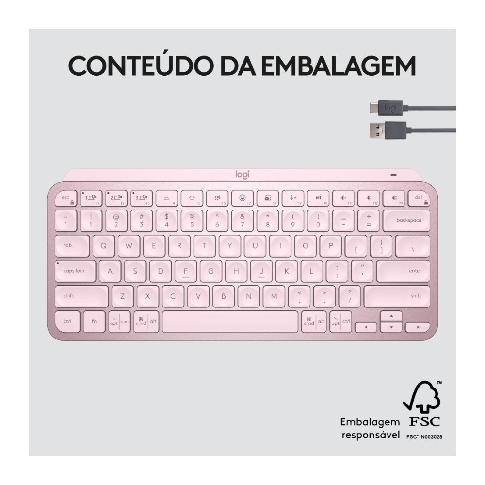 Teclado Logitech MX Keys Mini Rosa | KaBuM!