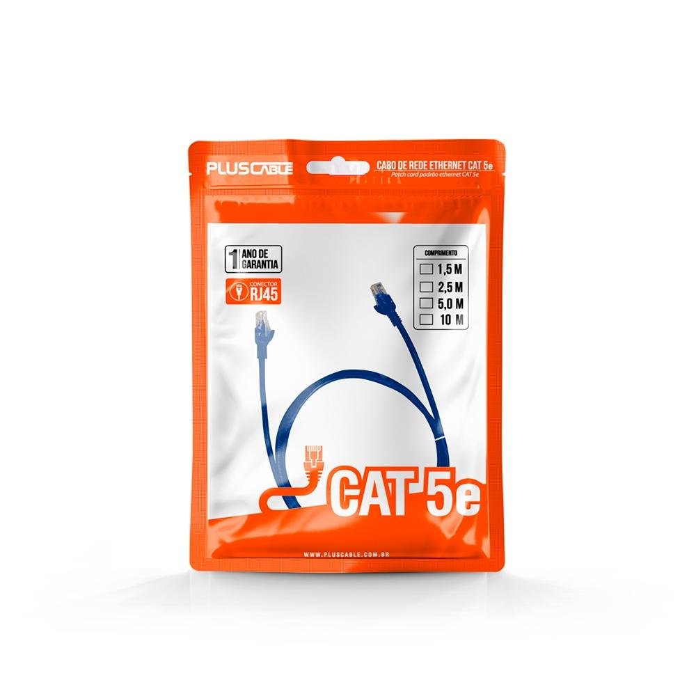 Cabo de Rede Patch Cord CAT.5e Plus Cable,2.5m, Azul - PC-ETHU25BL