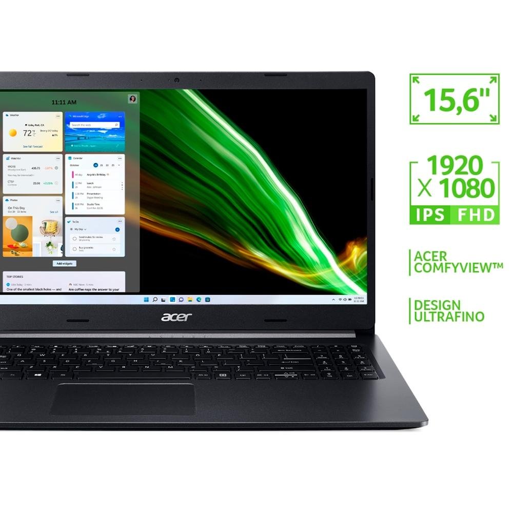 Notebook Acer Aspire 5 Intel Core i5-10210U, 8GB RAM, SSD 256GB, 15.6 Full HD, Windows 11, Preto - A515-54-505Q Notebook Acer Aspire 5 Intel Core i5-10210U, 8GB RAM, SSD 256GB, 15.6 Full HD, Windows 11, Preto - A515-54-505Q