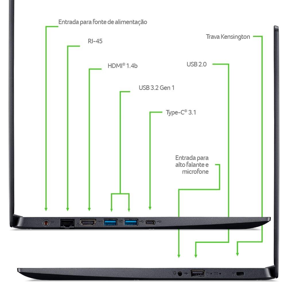 Notebook Acer Aspire 5 Intel Core i5-10210U, 8GB RAM, SSD 256GB, 15.6 Full HD, Windows 11, Preto - A515-54-505Q Notebook Acer Aspire 5 Intel Core i5-10210U, 8GB RAM, SSD 256GB, 15.6 Full HD, Windows 11, Preto - A515-54-505Q