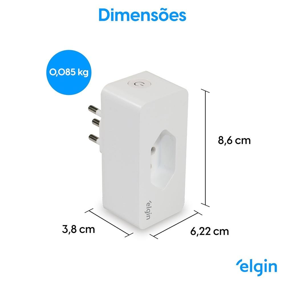 Plug de Tomada Smart Elgin, 2500W, 10A, Wifi, Comando de Voz, Bivolt, Branco - 48PLUGWIFI10