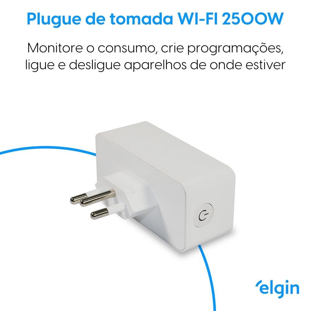 Plug de Tomada Smart Elgin, 2500W, 10A, Wifi, Comando de Voz, Bivolt, Branco - 48PLUGWIFI10