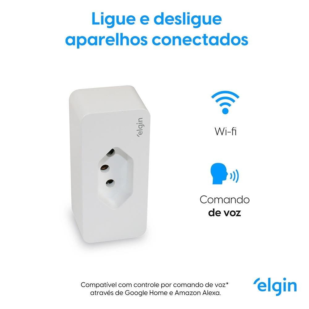 Plug de Tomada Smart Elgin, 2500W, 10A, Wifi, Comando de Voz, Bivolt, Branco - 48PLUGWIFI10