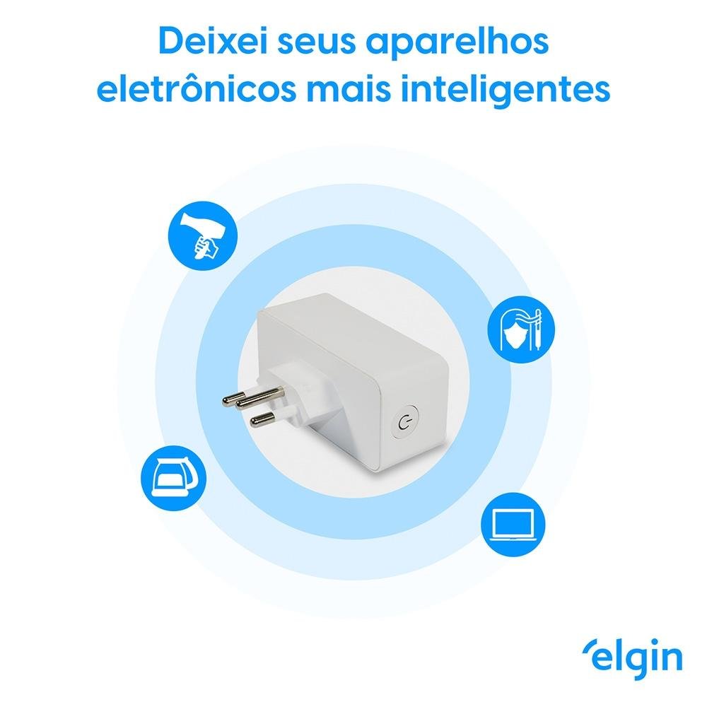 Plug de Tomada Smart Elgin, 2500W, 10A, Wifi, Comando de Voz, Bivolt, Branco - 48PLUGWIFI10