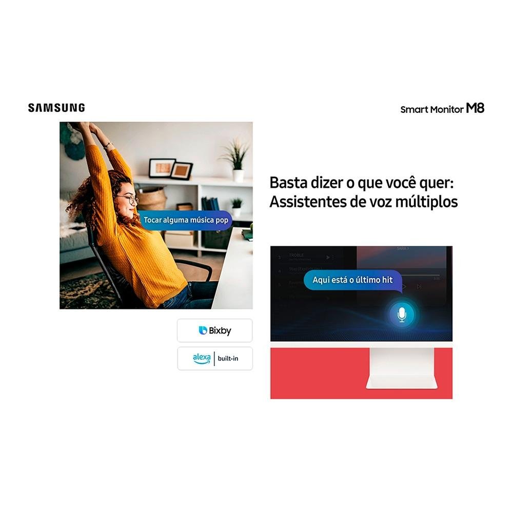 Monitor Smart Samsung M8 32" IPS 4K UHD, HDR 10, HDMI/USB-C, Tizen, WebCam, Bluetooth, WiFi, AirPlay 2, VESA, Branco - LS32BM801ULXZD Monitor Smart Samsung M8 32" IPS 4K UHD, HDR 10, HDMI/USB-C, Tizen, WebCam, Bluetooth, WiFi, AirPlay 2, VESA, Branco - LS32BM801ULXZD