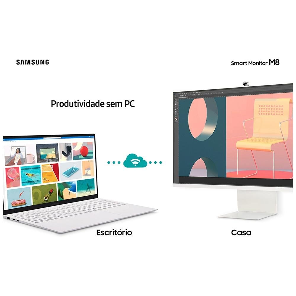 Monitor Smart Samsung M8 32" IPS 4K UHD, HDR 10, HDMI/USB-C, Tizen, WebCam, Bluetooth, WiFi, AirPlay 2, VESA, Branco - LS32BM801ULXZD Monitor Smart Samsung M8 32" IPS 4K UHD, HDR 10, HDMI/USB-C, Tizen, WebCam, Bluetooth, WiFi, AirPlay 2, VESA, Branco - LS32BM801ULXZD