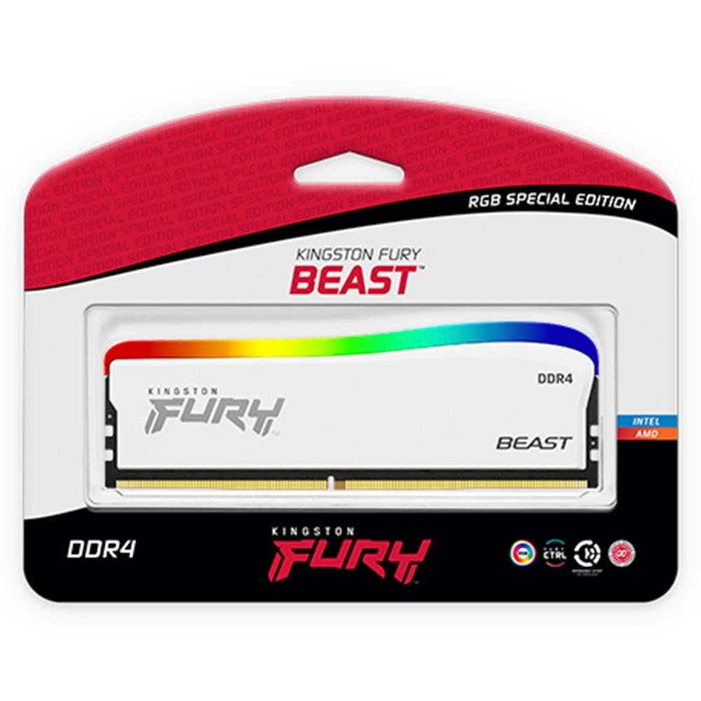 Memória RAM Kingston Fury Beast Edição Especial, RGB, 16GB, 3600MHz, DDR4, CL18, Branco - KF436C18BWA/16