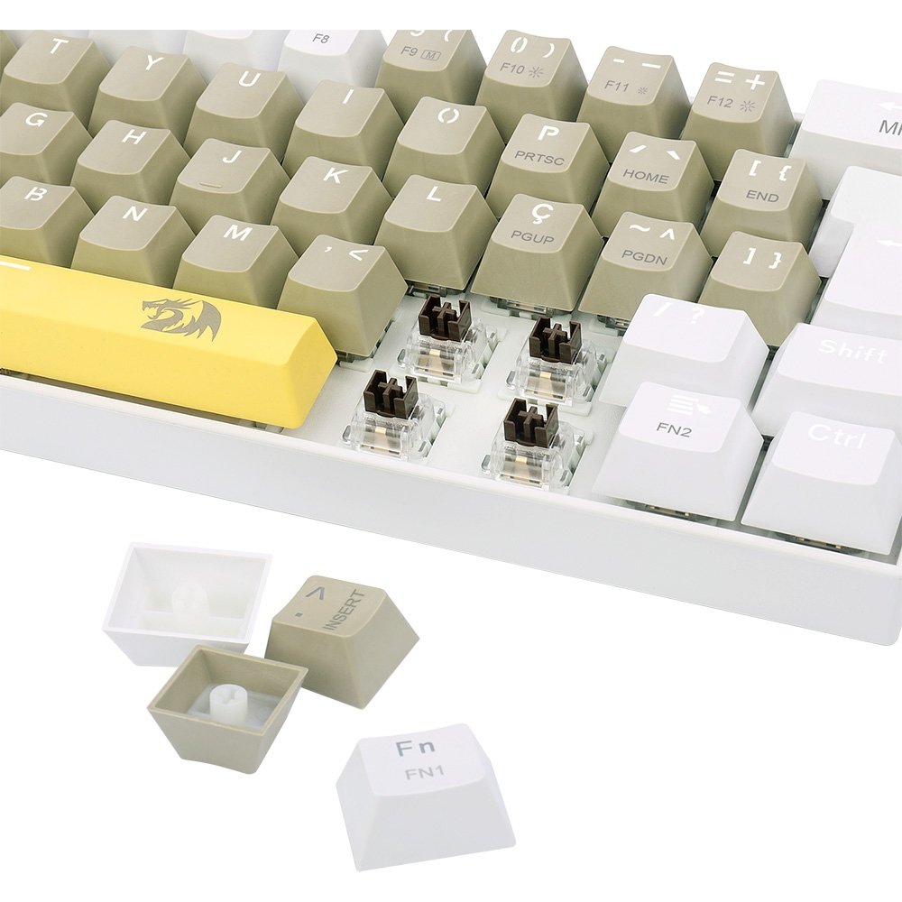 Teclado Gamer Redragon Lakshmi, Switch Brown, Layout 60%, ABNT2, Branco - K606-YL&GY&WT (PT-BROWN) Teclado Gamer Redragon Lakshmi, Switch Brown, Layout 60%, ABNT2, Branco - K606-YL&GY&WT (PT-BROWN)