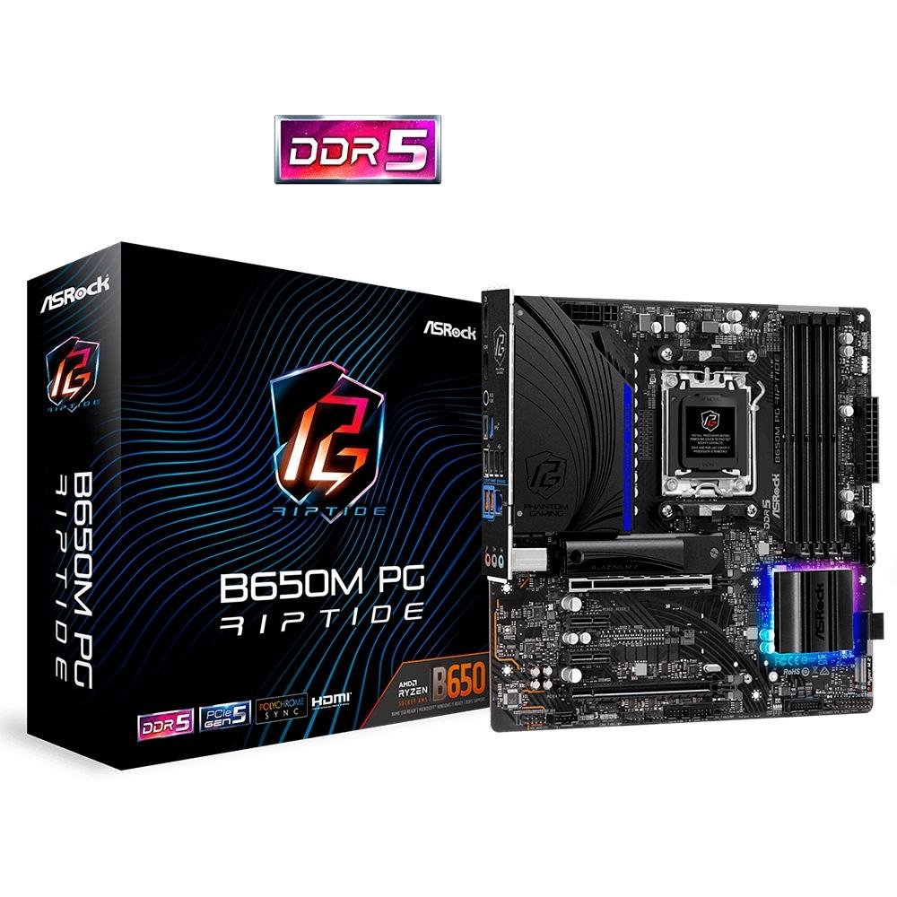 Placa-Mãe ASRock B650M PG Riptide, AMD, Micro ATX, DDR5, Preto - 90-MXBJ9*