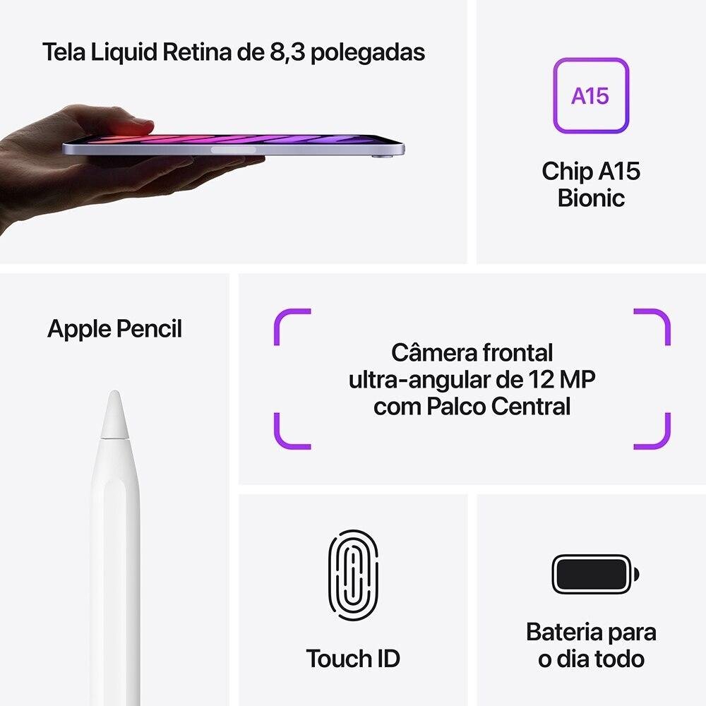 iPad Mini Apple 6ª Geração, Tela 8,3", 64GB, Chip A15 Bionic, Wi-Fi, Câmera Traseira 12MP, Rosa - MLWL3BZ/A iPad Mini Apple 6ª Geração, Tela 8,3", 64GB, Chip A15 Bionic, Wi-Fi, Câmera Traseira 12MP, Rosa - MLWL3BZ/A