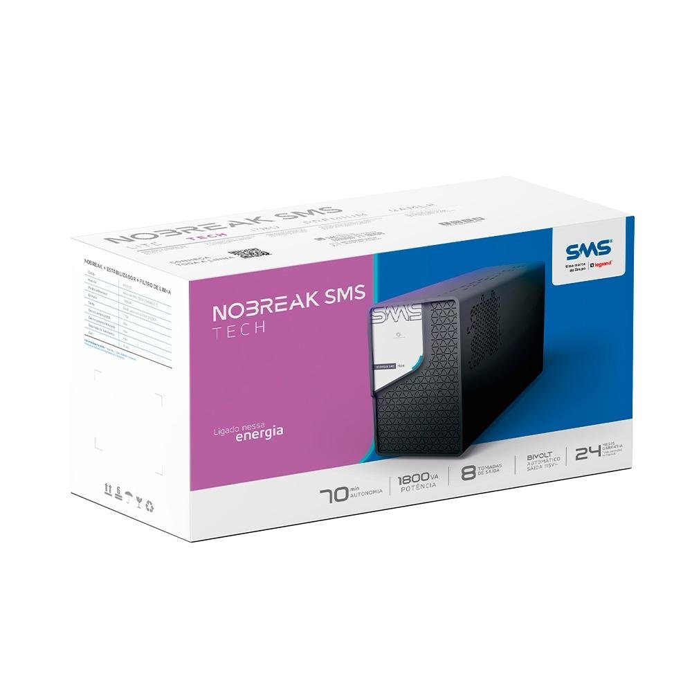 Nobreak SMS Tech, 1800VA, 8 Tomadas, Entrada Bivolt e Saida 115V - 29307