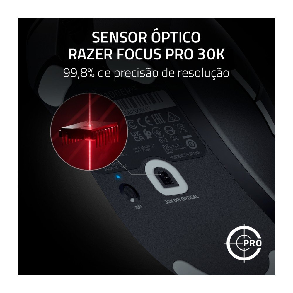 Mouse Gamer Razer Deathadder V3, 30000 DPI, Ultra-Leve, 6 Botões, Com fio, 8K Hz, Preto - RZ0104640100R3M Mouse Gamer Razer Deathadder V3, 30000 DPI, Ultra-Leve, 6 Botões, Com fio, 8K Hz, Preto - RZ0104640100R3M