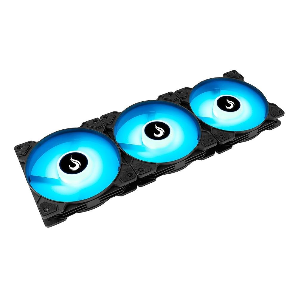 Kit com 3 Ventoinhas Rise Mode X, 120mm, Led ARGB, Preto
