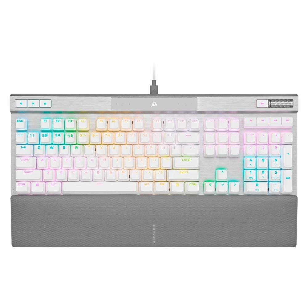 Teclado Mecânico Gamer Corsair K70 RGB Pro, Corsair OPX, Branco, Branco PBT Keycaps, US - CH-910951A-NA