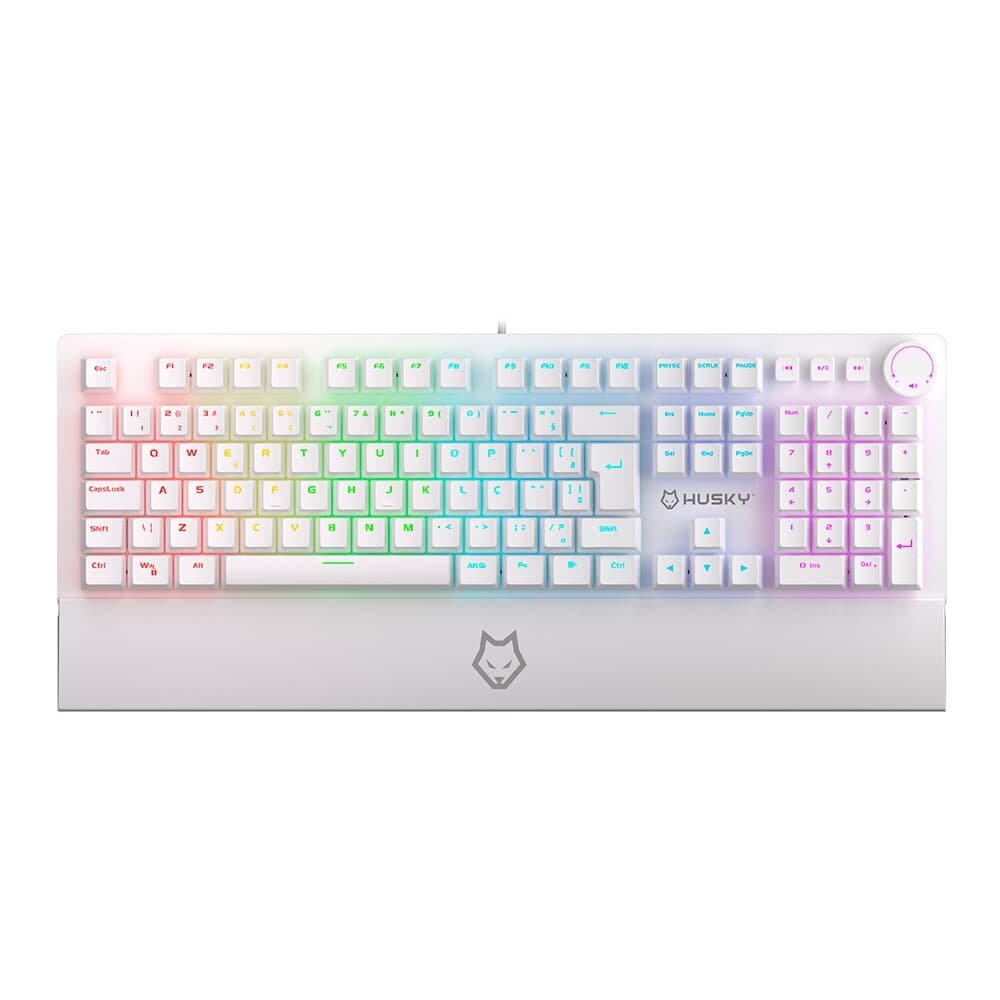 Teclado Mecânico Gamer Husky Anchorage Full Size, RGB, Switch Gateron EF Brown, ABNT2, Branco