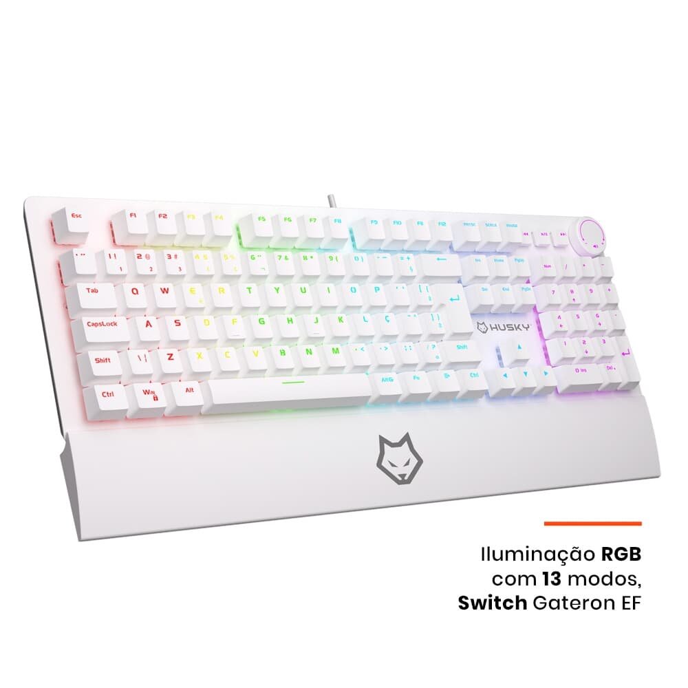 Teclado Mecânico Gamer Husky Anchorage Full Size, RGB, Switch Gateron EF Brown, ABNT2, Branco - HTG200BRMA