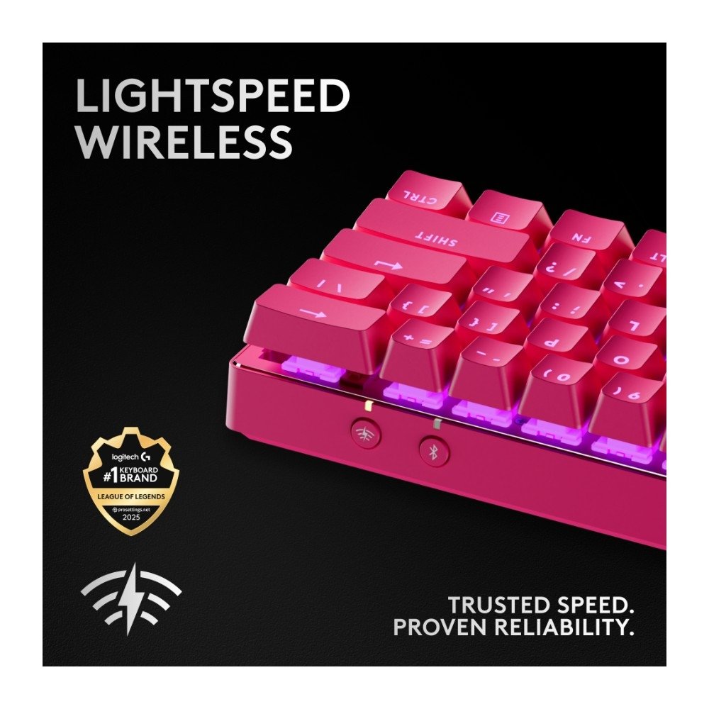 Teclado Sem Fio Mecânico Gamer Logitech G PRO X 60 Lightspeed, RGB, Bluetooth, Compatível com Windows, Rosa Magenta - 920-011940 Teclado Sem Fio Mecânico Gamer Logitech G PRO X 60 Lightspeed, RGB, Bluetooth, Compatível com Windows, Rosa Magenta - 920-011940