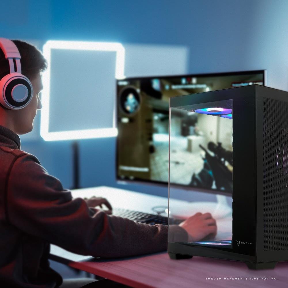 Gabinete Gamer Husky Dome 900, Mid Tower, Iluminação ARGB, ATX, Lateral e Frontal em Vidro, 10x Cooler Fan ARGB, Preto - HGN900PT Gabinete Gamer Husky Dome 900, Mid Tower, Iluminação ARGB, ATX, Lateral e Frontal em Vidro, 10x Cooler Fan ARGB, Preto - HGN900PT