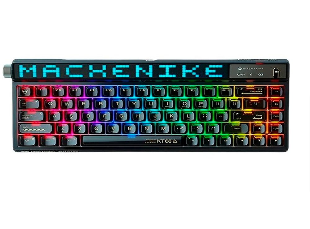 Teclado Mecânico Gamer Machenike KT68-B68W Pro, 65%, Switch Gateron North Pole Linear, Tri-Mode, com Tela LED, RGB, Preto - KT68 PRO RGB BK
