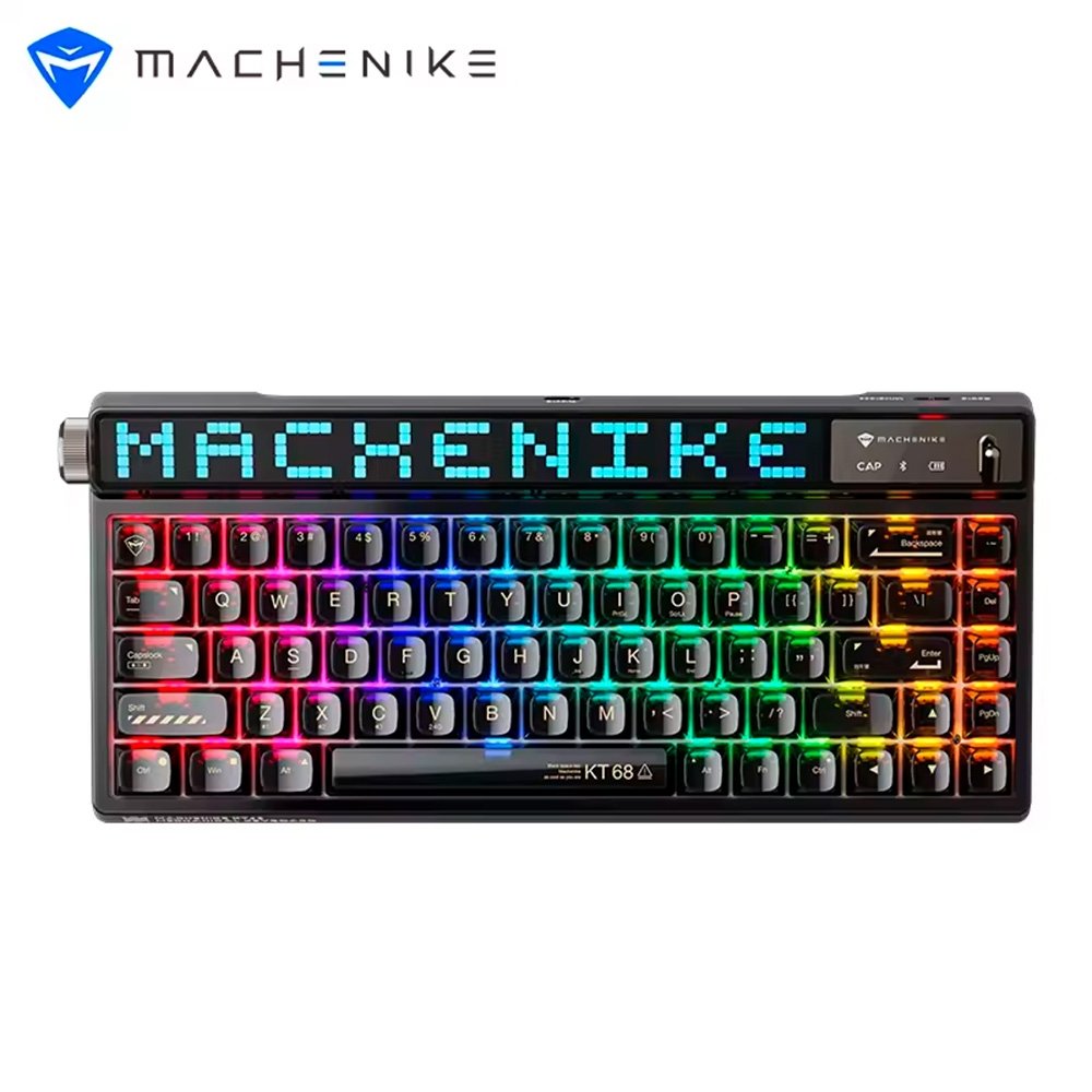 Teclado Mecânico Gamer Machenike KT68-B68W Pro, 65%, Switch Gateron North Pole Linear, Tri-Mode, com Tela LED, RGB, Preto - KT68 PRO RGB BK