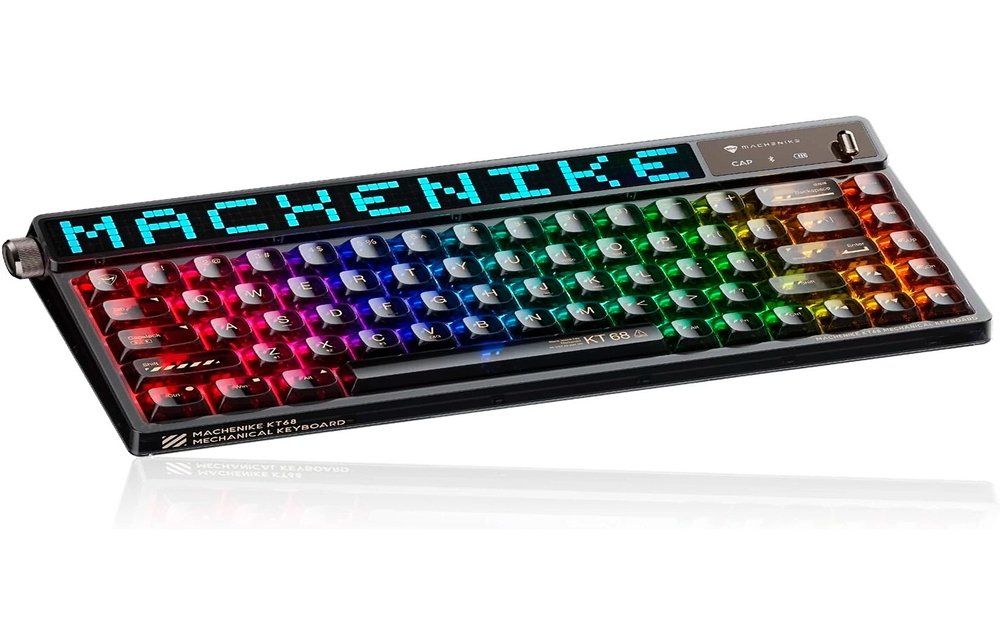 Teclado Mecânico Gamer Machenike KT68-B68W Pro, 65%, Switch Gateron North Pole Linear, Tri-Mode, com Tela LED, RGB, Preto - KT68 PRO RGB BK