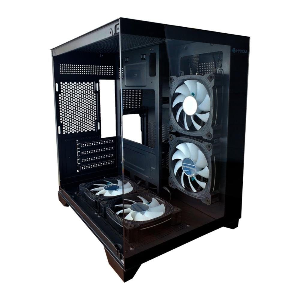 Gabinete Gamer Hayom GB1790, Mini Tower, M-ATX, Lateral e frontal em Vidro Temperado, 4x Fans, Preto - GB1790 Gabinete Gamer Hayom GB1790, Mini Tower, M-ATX, Lateral e frontal em Vidro Temperado, 4x Fans, Preto - GB1790