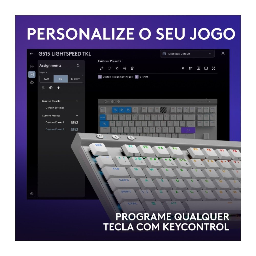Teclado Sem Fio Mecânico Gamer Logitech G515, RGB, Bluetooth, com Design TKL,Tecnologia Lightspeed, Branco - 920-012535 Teclado Sem Fio Mecânico Gamer Logitech G515, RGB, Bluetooth, com Design TKL,Tecnologia Lightspeed, Branco - 920-012535