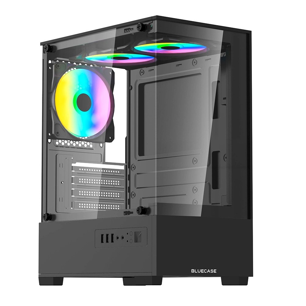 Gabinete Gamer Bluecase BG-055 HIT PRO, Mid tower, Micro ATX e Mini ITX, 3XFAN Rainbow, Frente e lateral em vidro, Preto - BG-055BBX Gabinete Gamer Bluecase BG-055 HIT PRO, Mid tower, Micro ATX e Mini ITX, 3XFAN Rainbow, Frente e lateral em vidro, Preto - BG-055BBX