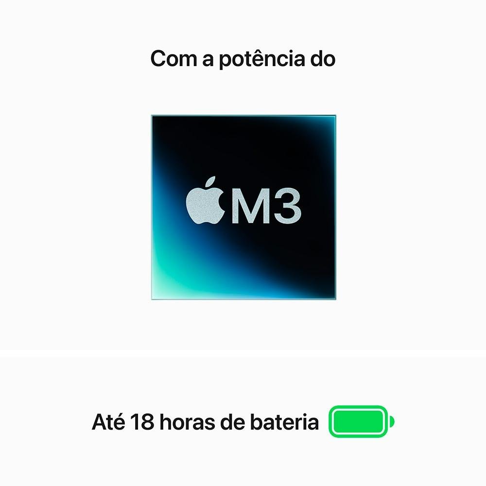 MacBook Air Apple 13", M3, CPU 8 Núcleos, GPU 8 Núcleos, Neural Engine 16 Núcleos, 16GB RAM, SSD 256GB, Meia-noite - MC8K4BZ/A MacBook Air Apple 13", M3, CPU 8 Núcleos, GPU 8 Núcleos, Neural Engine 16 Núcleos, 16GB RAM, SSD 256GB, Meia-noite - MC8K4BZ/A