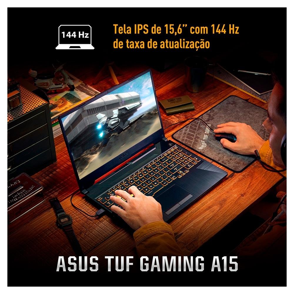 Notebook Gamer ASUS TUF Gaming A15, AMD RYZEN 7 7435HS, 8GB RAM, 512GB SSD, RTX 2050 KeepOS, 15,6" FHD, Preto Grafite - FA506NFR-HN069 Notebook Gamer ASUS TUF Gaming A15, AMD RYZEN 7 7435HS, 8GB RAM, 512GB SSD, RTX 2050 KeepOS, 15,6" FHD, Preto Grafite - FA506NFR-HN069