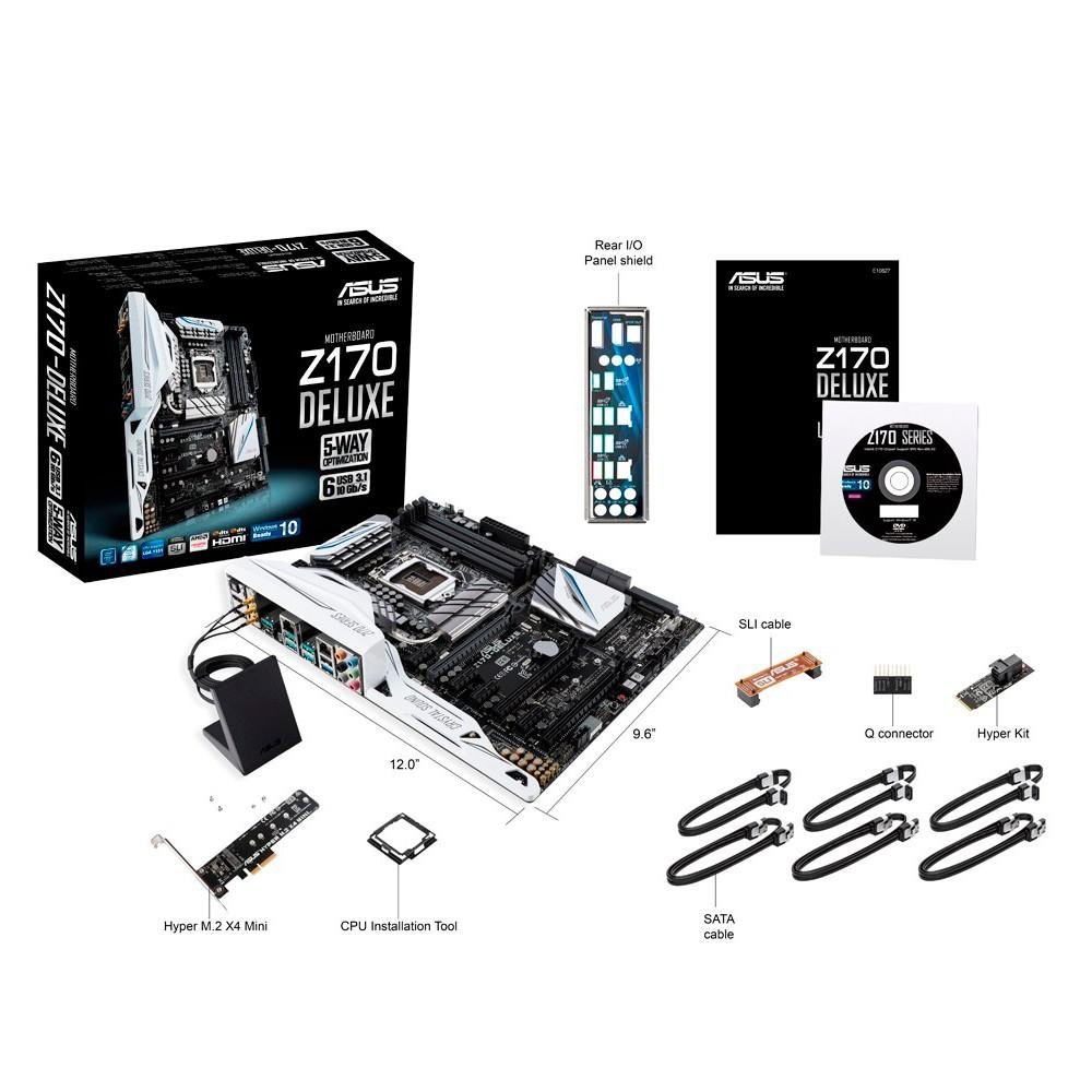 Placa-Mãe ASUS p/ Intel LGA 1151 ATX Z170-DELUXE, 4xDDR4, DP/HDMI, Wi-Fi AC, USB 3.1 Tipo A e C, Hyper M.2 x4, NVMe, SLI/CFX