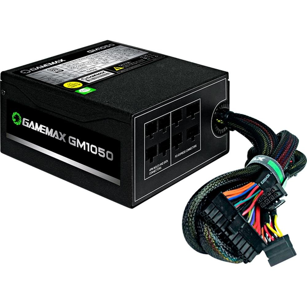Fonte Gamemax, 1050W, 80 Plus Silver, Semi Modular, PFC Ativo, Com Cabo, Preto - GMX GM1050 Fonte Gamemax, 1050W, 80 Plus Silver, Semi Modular, PFC Ativo, Com Cabo, Preto - GMX GM1050